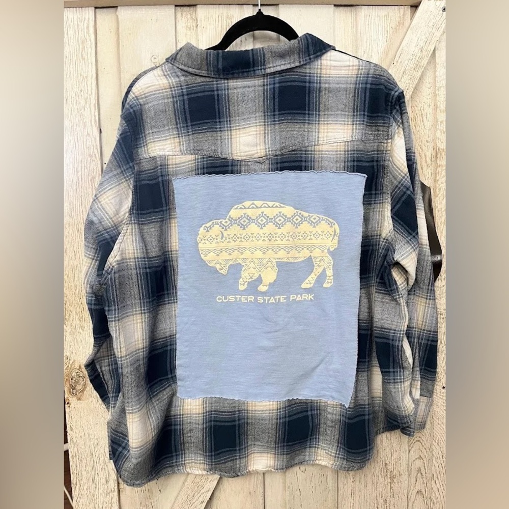 Upcycled Blue Custer State Park Flannel Size: 3X